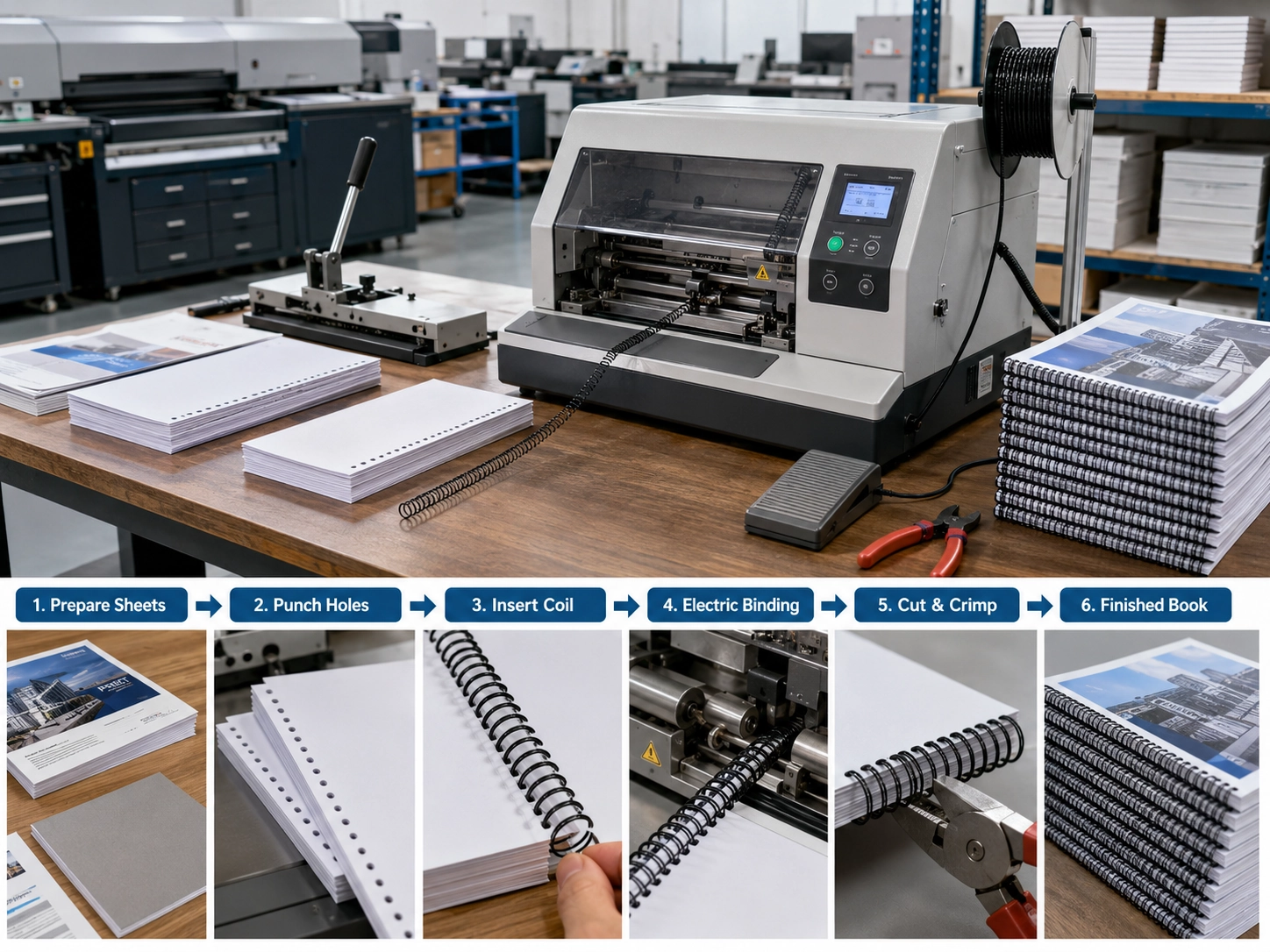 Electric spiral binding machine workflow analysis in a professional print shop environment